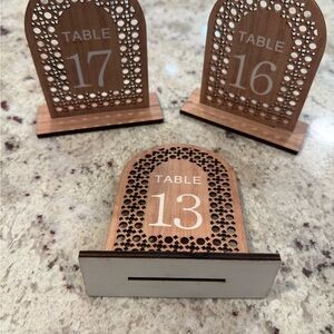 Wedding Wooden Laser-Cut Table Number Sign - White on Natural Wood (Table 1-20)